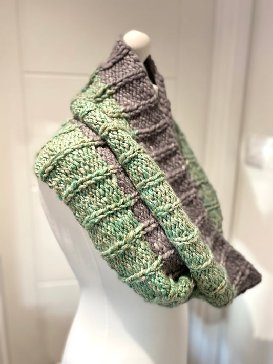 Handspun, Hand Knit Long Cowl - Merino and Silk
