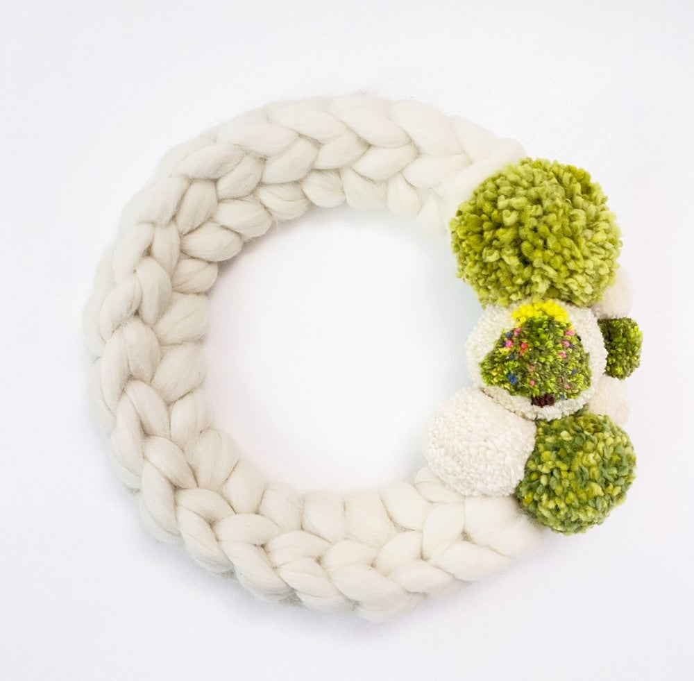 Large Natural Wreath with Christmas Tree Pom Pom