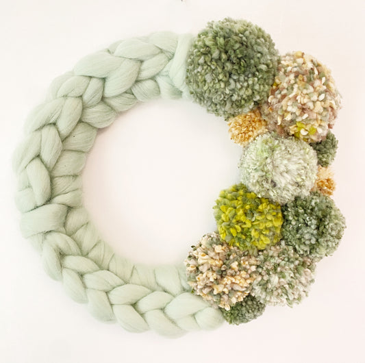 Large Pale Green Wreath with Pom Pom's