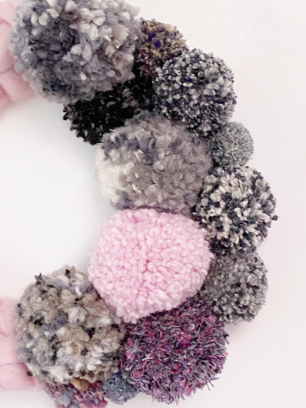 Large Pink Wreath with Grey Pom Pom's