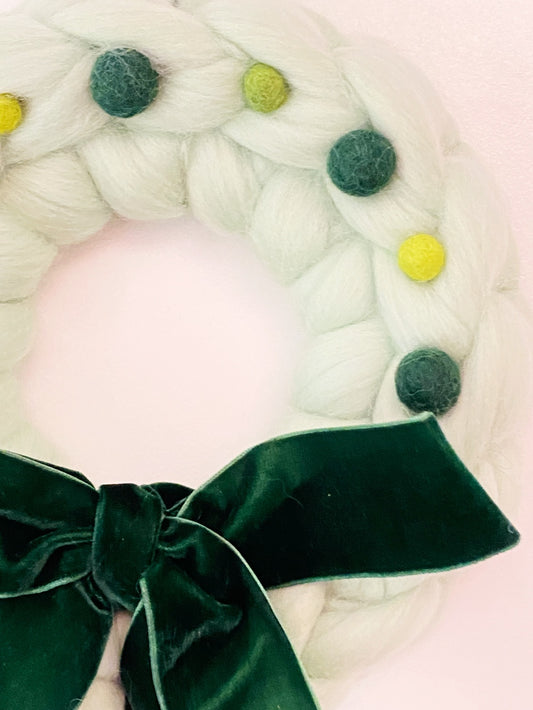 Small Pale Green Wreath with Wool Balls