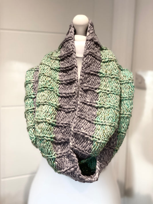 Handspun, Hand Knit Long Cowl - Merino and Silk