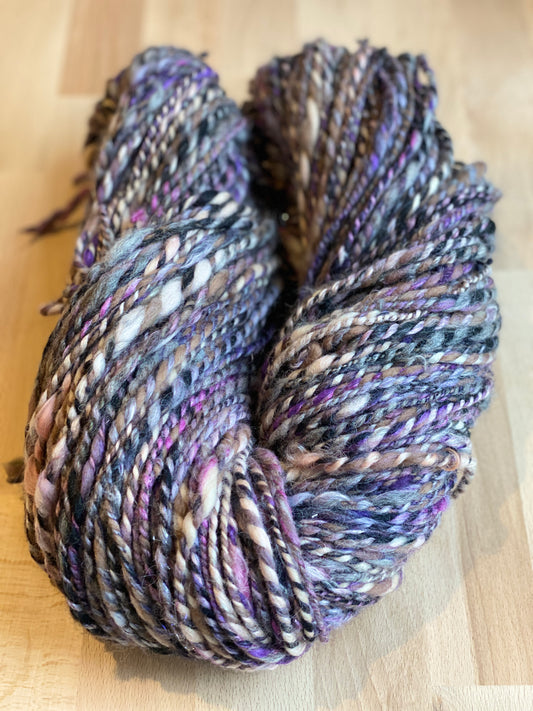Handspun Yarn - Merino, Silk, BFL, Alpaca, Mohair, Gotland, Wool Nepps and Glitz (218gms) - Bulky