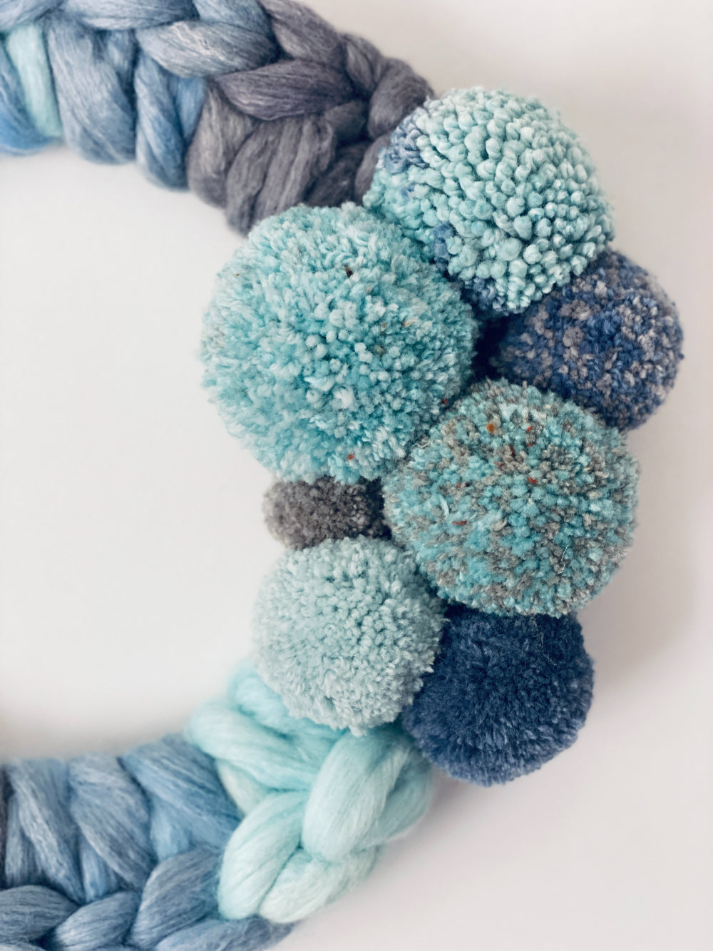 Large Blue Mix Wreath with Pom Poms