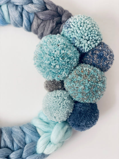 Large Blue Mix Wreath with Pom Poms