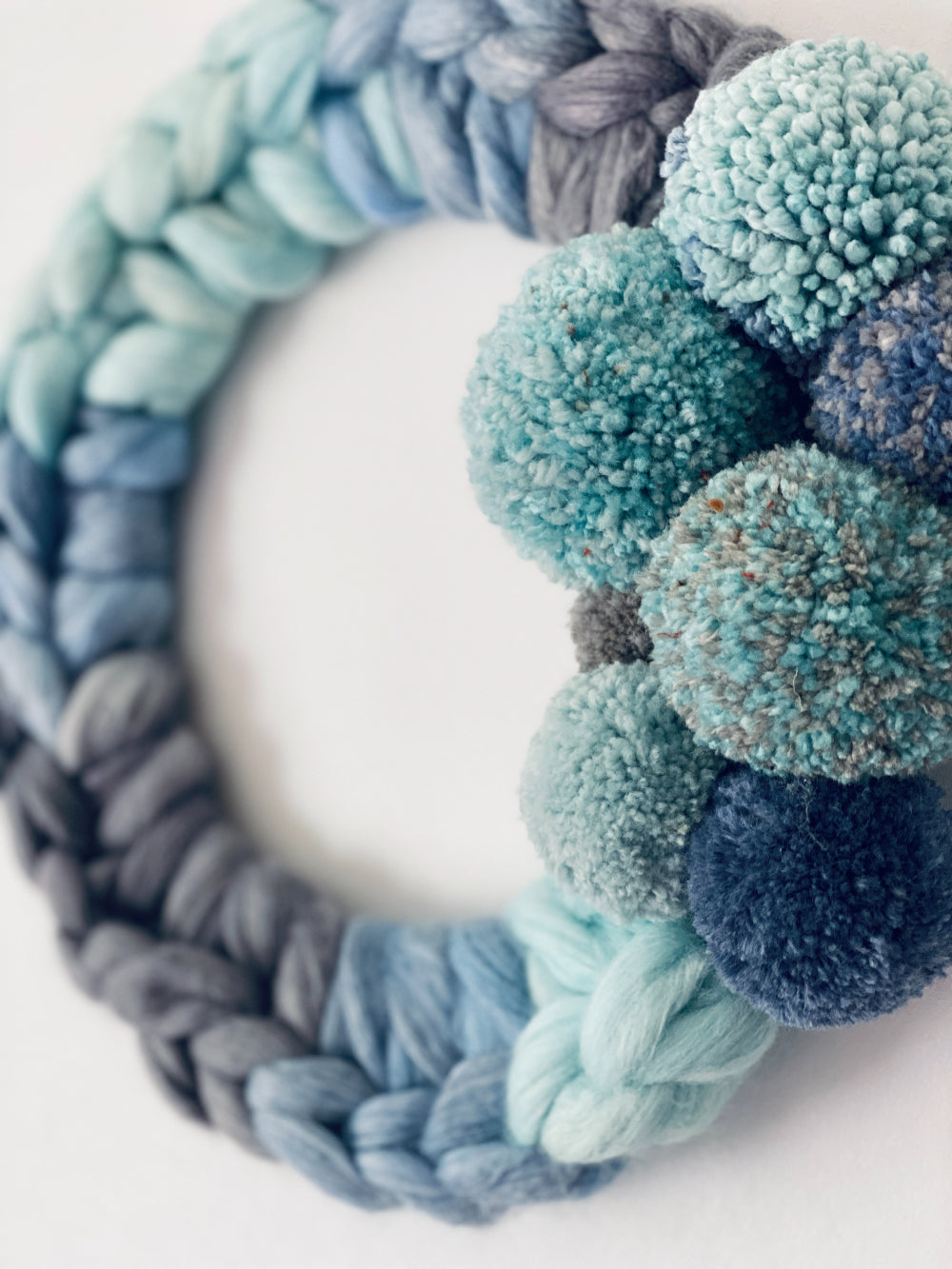Large Blue Mix Wreath with Pom Poms