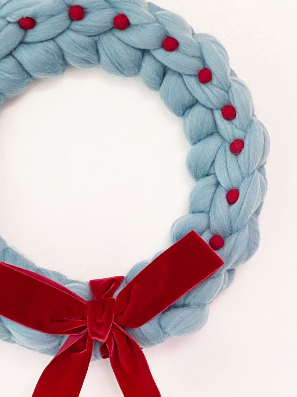 Large Blue Wreath with Red Wool Balls