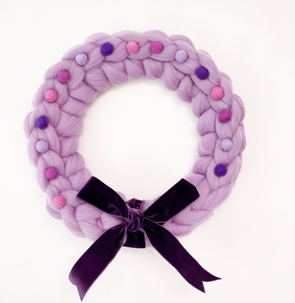 Large Purple Wreath with Purple Wool Balls
