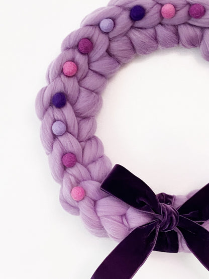 Large Purple Wreath with Purple Wool Balls