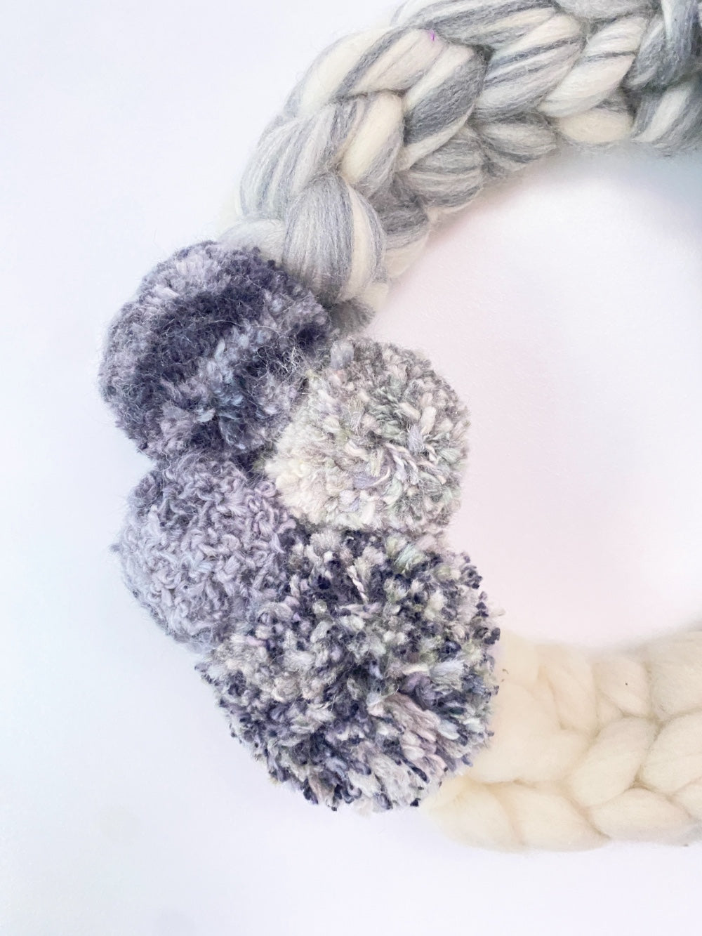 Large Grey & Natural Wreath with Pom Pom's