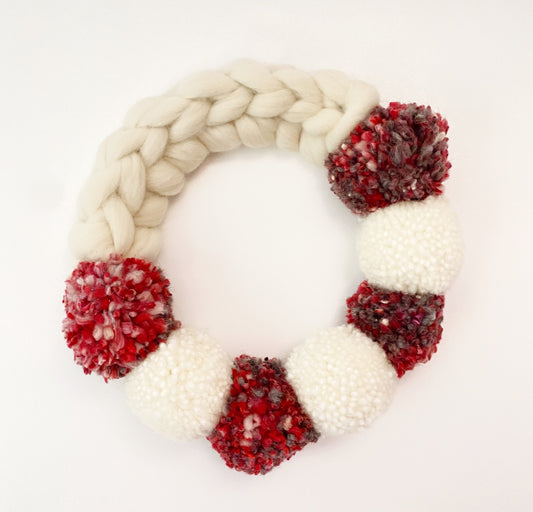 Large Natural, with Red & White Pom Poms
