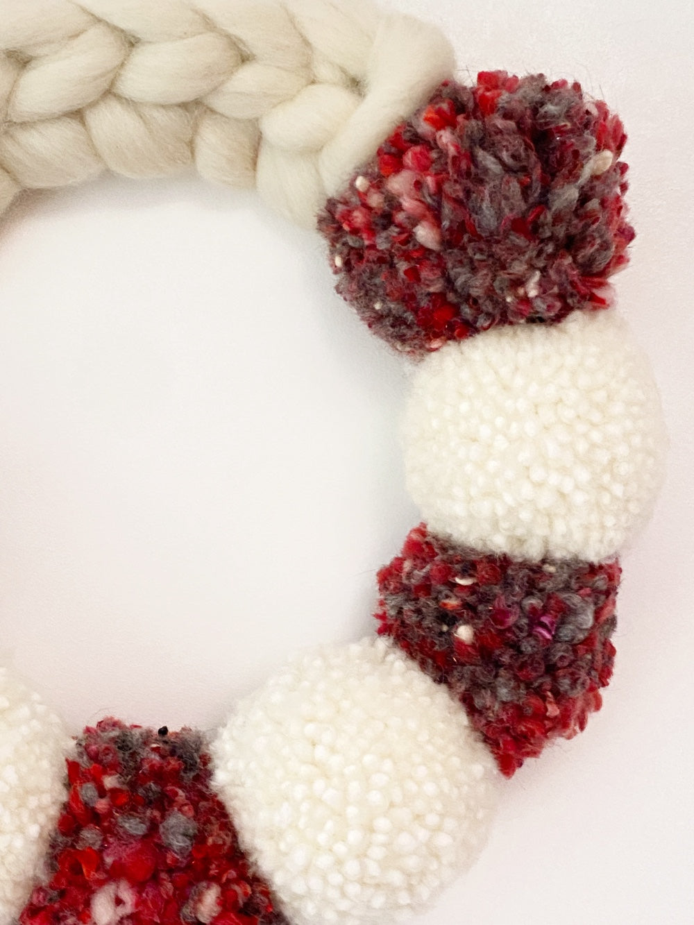 Large Natural, with Red & White Pom Poms