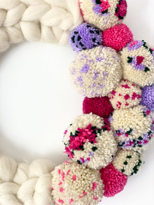 Large Natural Wreath with Spotty Pom Poms