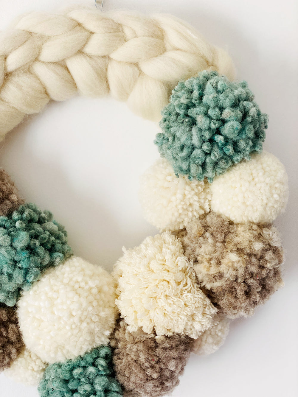 Large Natural Wreath with Eggshell Blue Pom Pom's