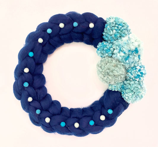 Large Navy Wreath with Turquoise Pom Pom's