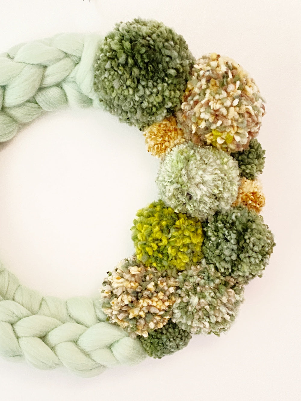 Large Pale Green Wreath with Pom Pom's