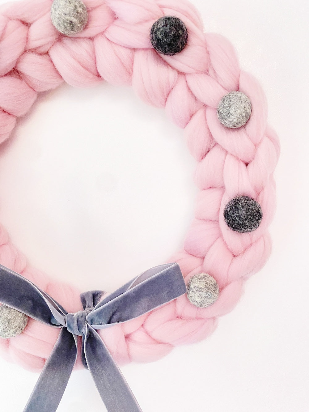 Large Pink Wreath with Grey Wool Balls