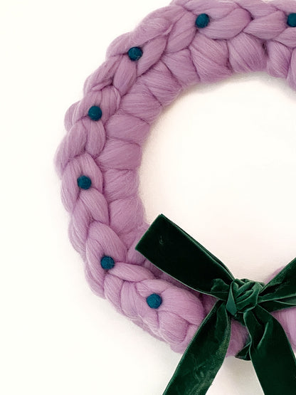 Large Lilac Wreath with Green Wool Balls
