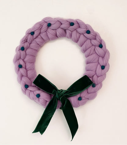 Large Lilac Wreath with Green Wool Balls