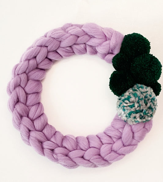 Large Purple Wreath with Green Pom Pom's