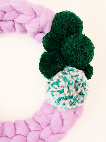 Large Purple Wreath with Green Pom Pom's