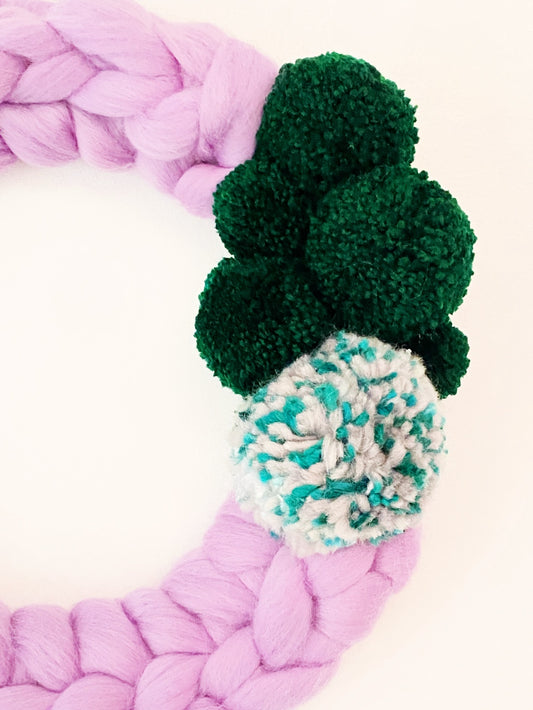 Large Purple Wreath with Green Pom Pom's