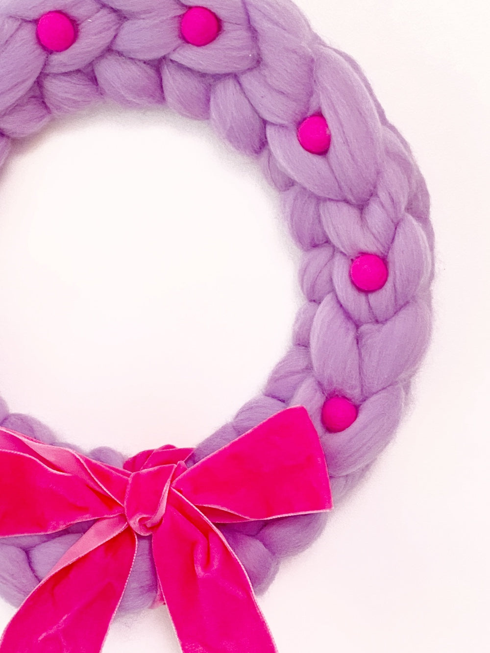 Large Purple Wreath with Neon Pink Wool Balls