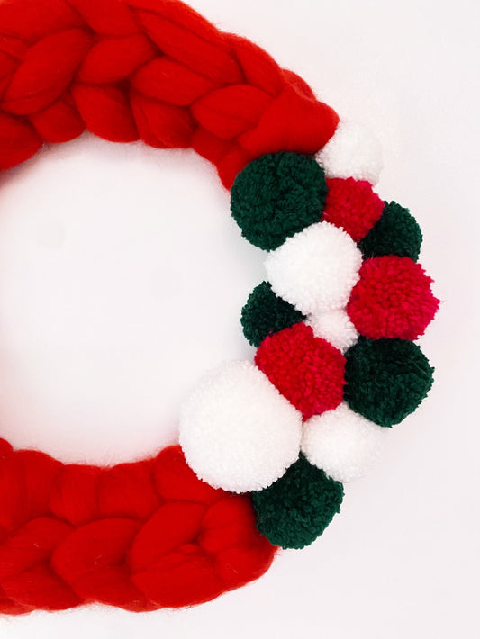 Large Red Wreath with Pom Pom's
