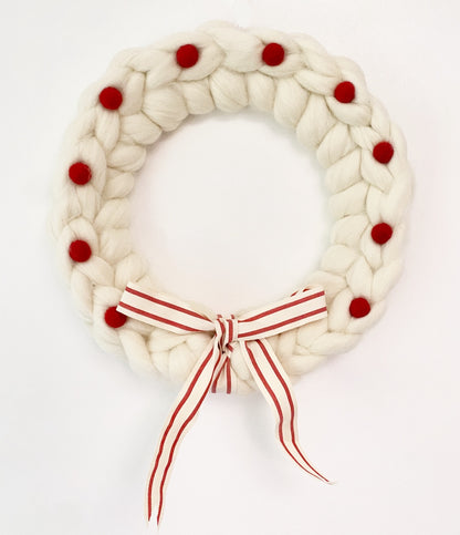 Large Natural Wreath with Red Wool Balls