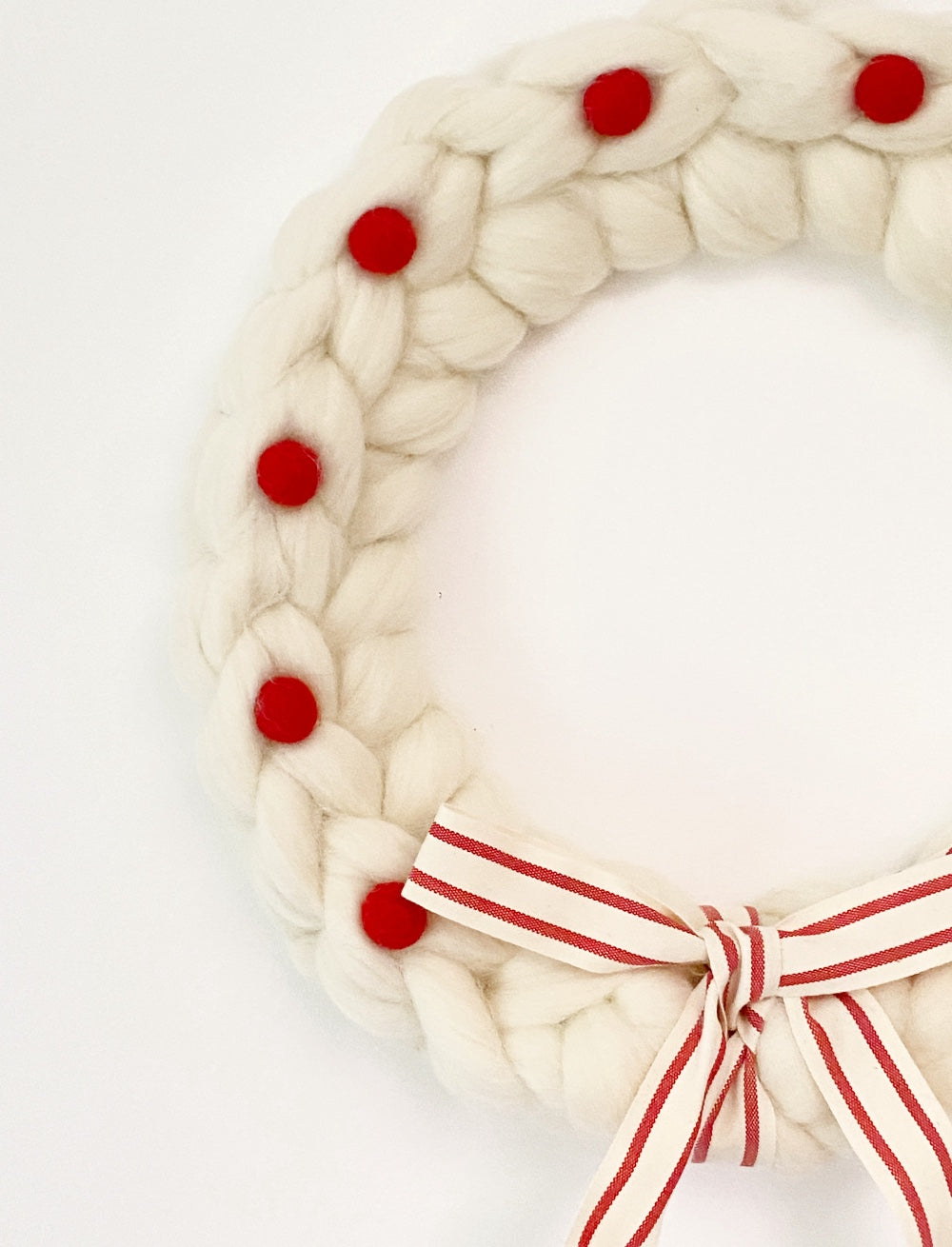 Large Natural Wreath with Red Wool Balls