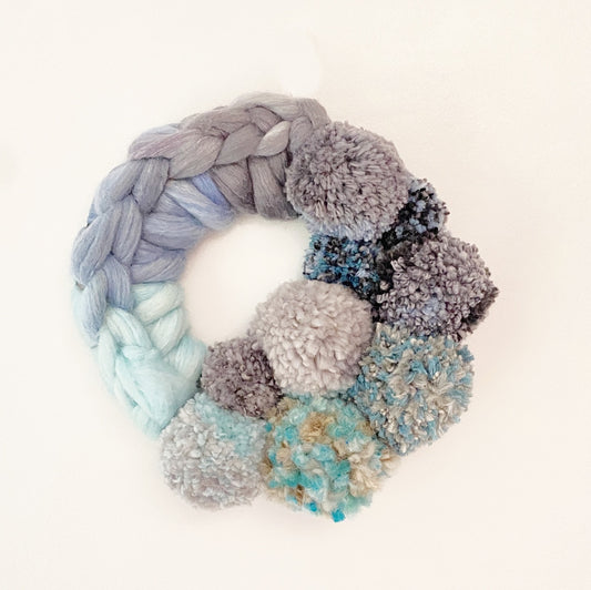 Small Mixed Blue Wreath with Pom Pom's