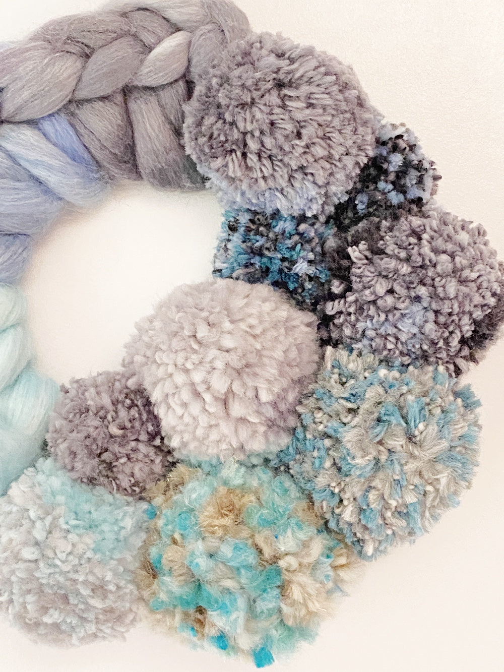 Small Mixed Blue Wreath with Pom Pom's