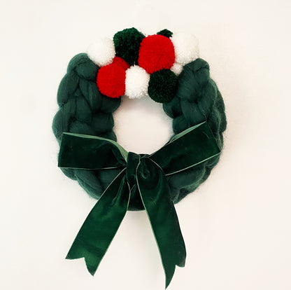 Small Forest Green Wreath with Pom Pom's