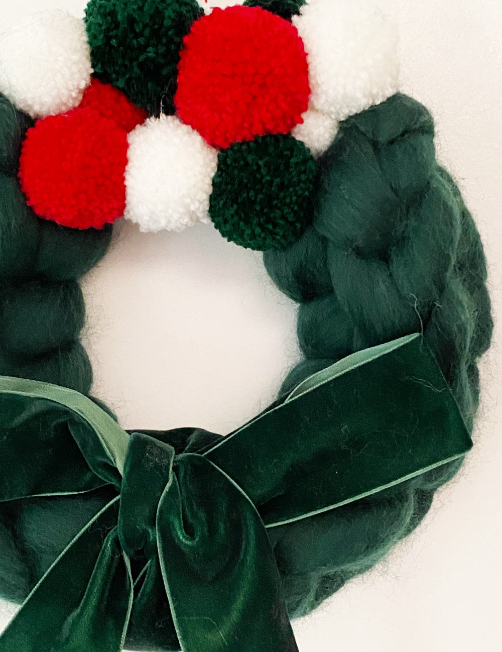 Small Forest Green Wreath with Pom Pom's