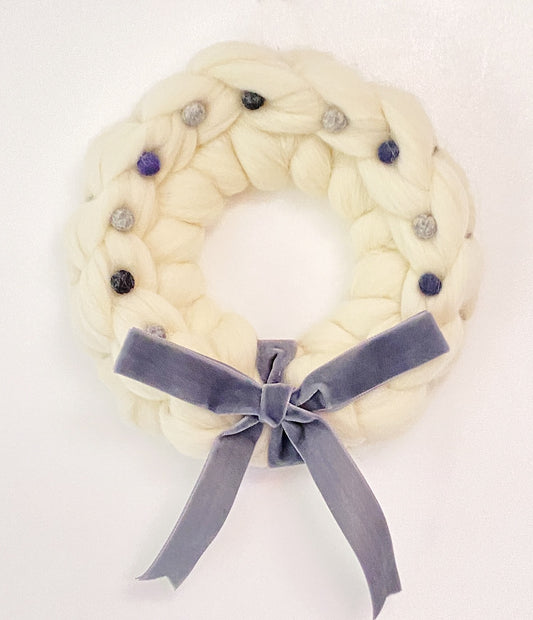 Small Natural Wreath with Grey Wool Balls