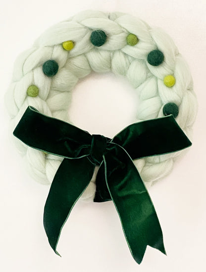 Small Pale Green Wreath with Wool Balls