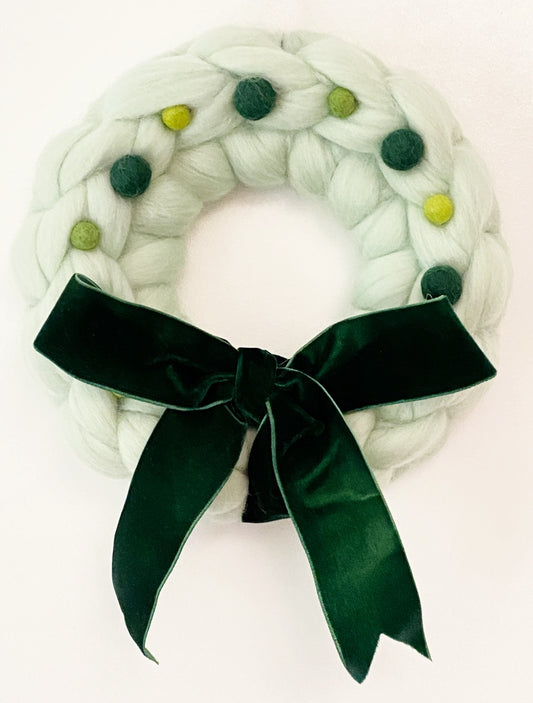 Small Pale Green Wreath with Wool Balls