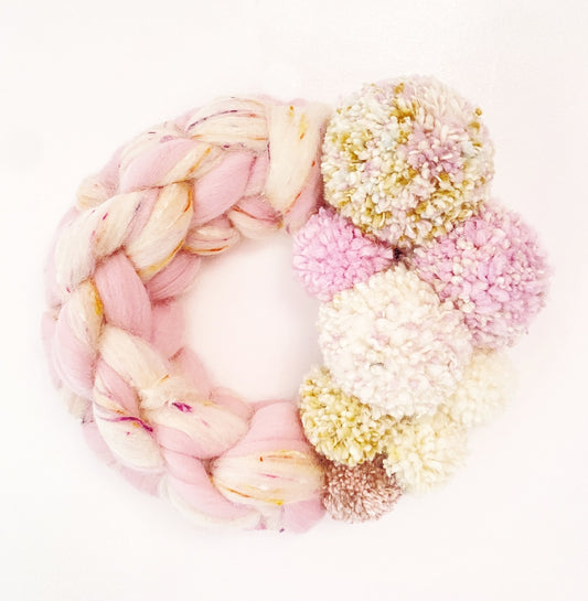 Small Tweed Pink Wreath with Pom Pom's