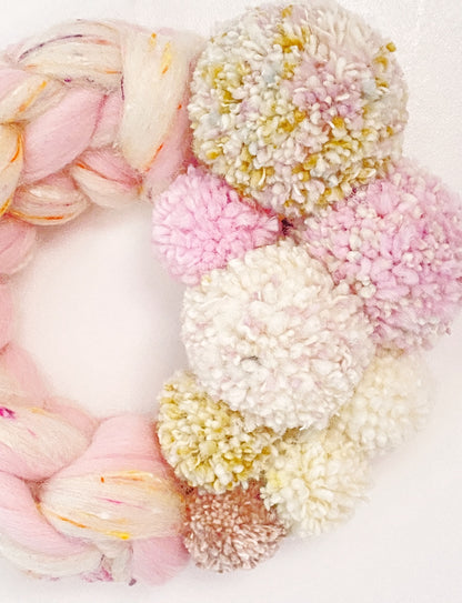 Small Tweed Pink Wreath with Pom Pom's